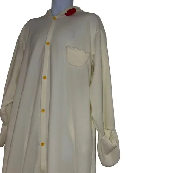 Fleece Chicken Rooster Unionsuit Costume Mens M Cream Halloween Hooded Oversized - Picture 4 of 10